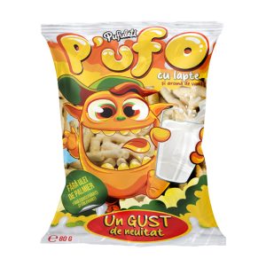 32 pungi de pufuleți P'UFO cu lapte și aromă de vanilie 80 gr